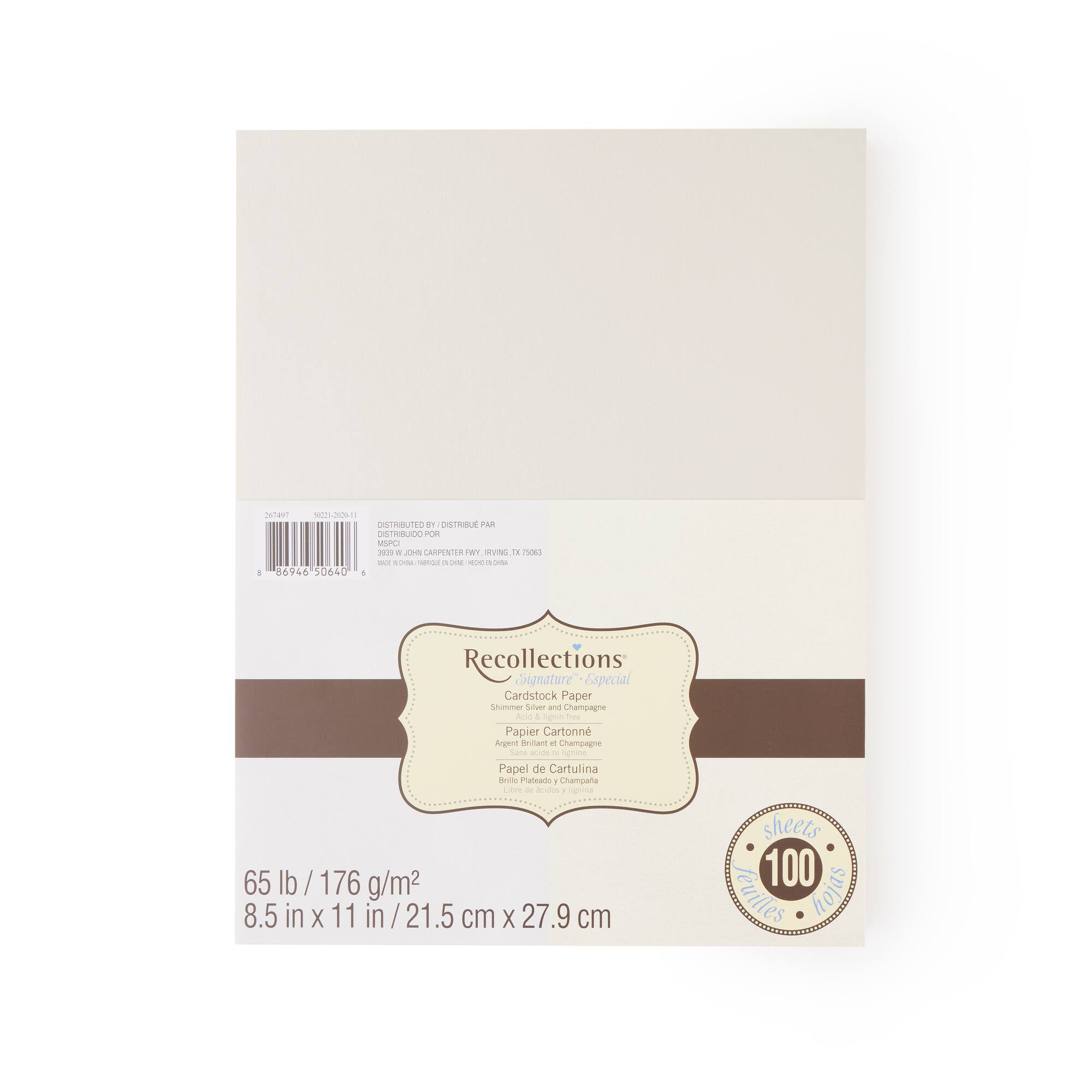 Shimmer Silver & Champagne 8.5" x 11" Cardstock Paper by Recollections®, 100 Sheets